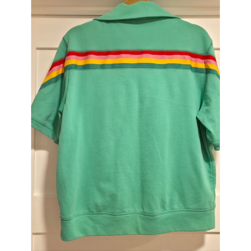 The GREII Sea Green Rainbow Striped Short Sleeve Sweatshirt Size M Retro - Picture 2 of 5